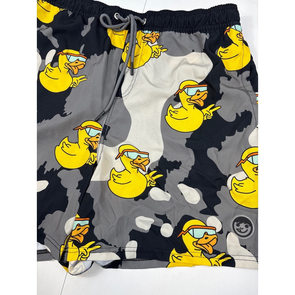 Neff Mens XL Camo Duck Graphic Swim Trunks Gray Black Yellow Drawstring Shorts - Picture 2 of 10